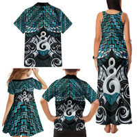 New Zealand Maori Family Matching Tank Maxi Dress and Hawaiian Shirt Poutama Pikorua Turquoise Paua Shell LT05 - Polynesian Pride