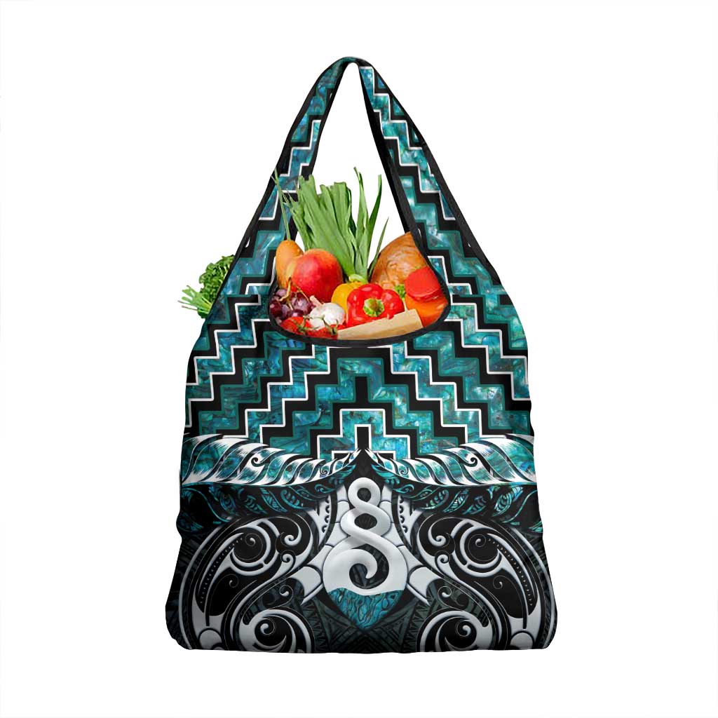 New Zealand Maori Grocery Bag Poutama Pikorua Turquoise Paua Shell