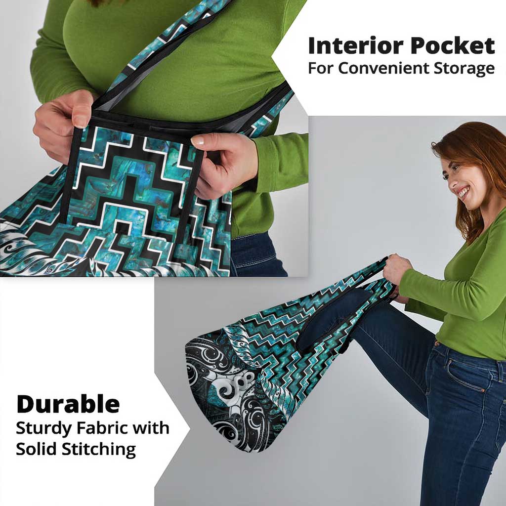 New Zealand Maori Grocery Bag Poutama Pikorua Turquoise Paua Shell