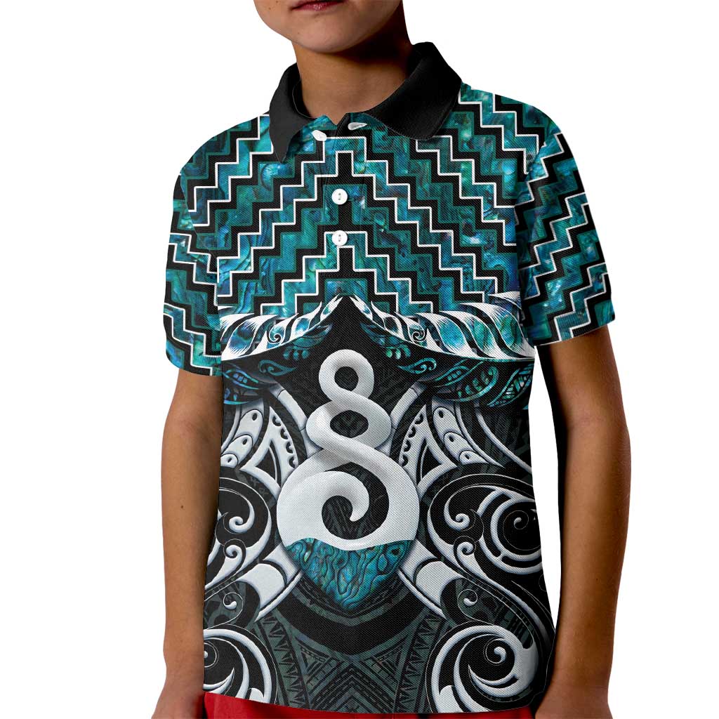 New Zealand Maori Kid Polo Shirt Poutama Pikorua Turquoise Paua Shell LT05 Kid Turquoise - Polynesian Pride