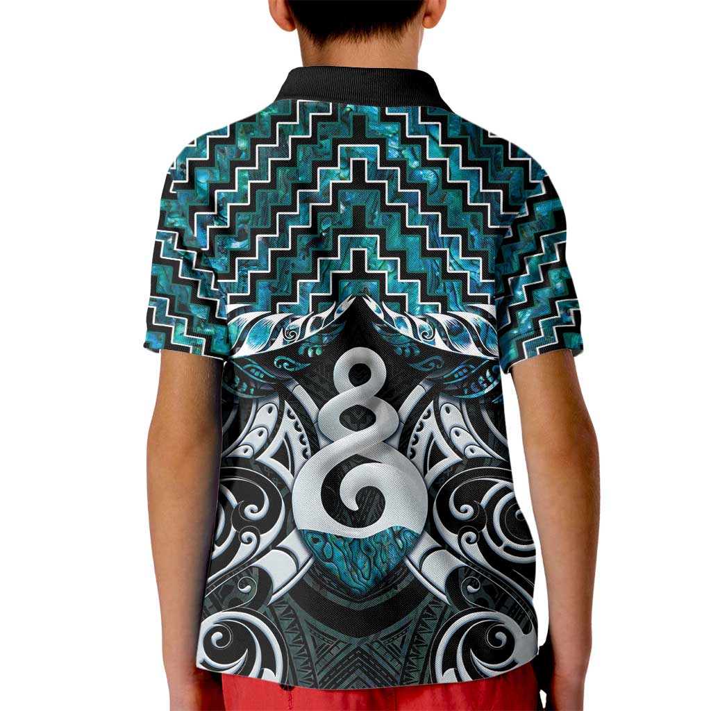 New Zealand Maori Kid Polo Shirt Poutama Pikorua Turquoise Paua Shell LT05 - Polynesian Pride