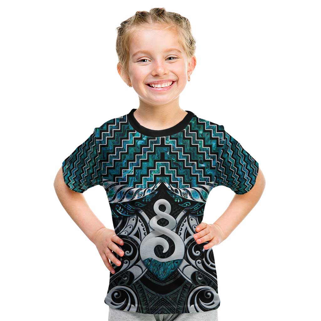 New Zealand Maori Kid T Shirt Poutama Pikorua Turquoise Paua Shell LT05 Turquoise - Polynesian Pride