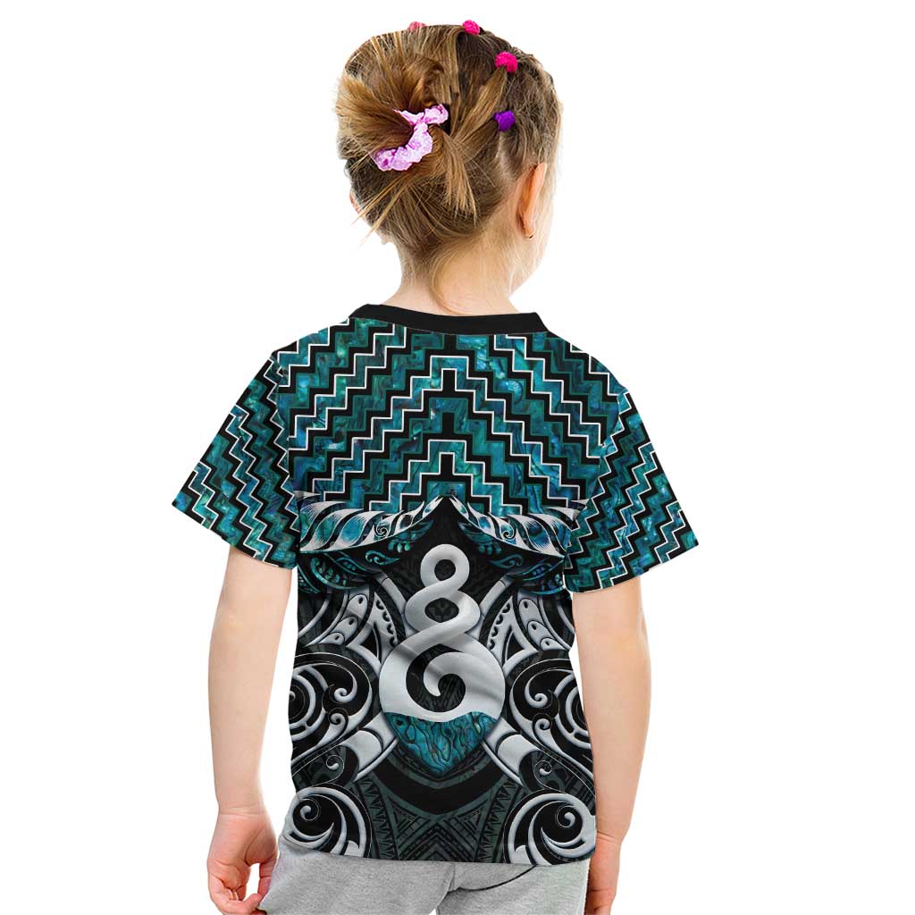 New Zealand Maori Kid T Shirt Poutama Pikorua Turquoise Paua Shell LT05 - Polynesian Pride