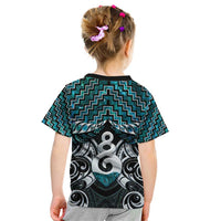New Zealand Maori Kid T Shirt Poutama Pikorua Turquoise Paua Shell LT05 - Polynesian Pride
