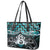 New Zealand Maori Leather Tote Bag Poutama Pikorua Turquoise Paua Shell