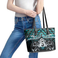 New Zealand Maori Leather Tote Bag Poutama Pikorua Turquoise Paua Shell LT05 - Polynesian Pride