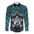 New Zealand Maori Long Sleeve Button Shirt Poutama Pikorua Turquoise Paua Shell