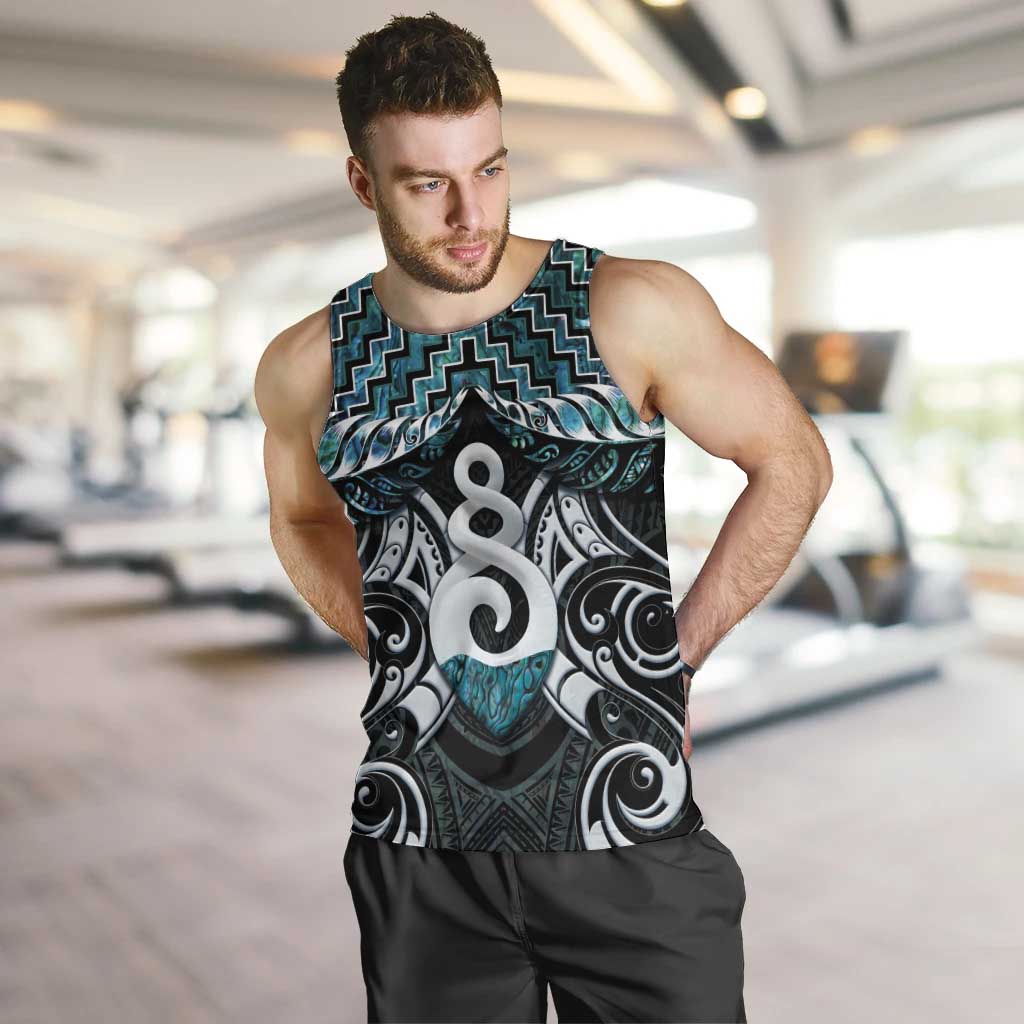 New Zealand Maori Men Tank Top Poutama Pikorua Turquoise Paua Shell