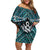 New Zealand Maori Off Shoulder Short Dress Poutama Pikorua Turquoise Paua Shell