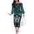 New Zealand Maori Off The Shoulder Long Sleeve Dress Poutama Pikorua Turquoise Paua Shell