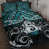 New Zealand Maori Quilt Bed Set Poutama Pikorua Turquoise Paua Shell
