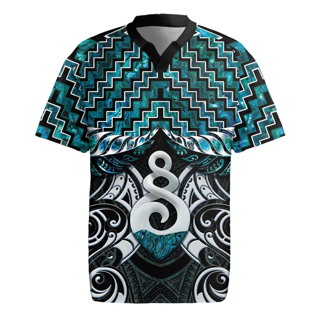 New Zealand Maori Rugby Jersey Poutama Pikorua Turquoise Paua Shell LT05 Turquoise - Polynesian Pride