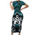 New Zealand Maori Short Sleeve Bodycon Dress Poutama Pikorua Turquoise Paua Shell