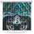 New Zealand Maori Shower Curtain Poutama Pikorua Turquoise Paua Shell