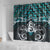 New Zealand Maori Shower Curtain Poutama Pikorua Turquoise Paua Shell