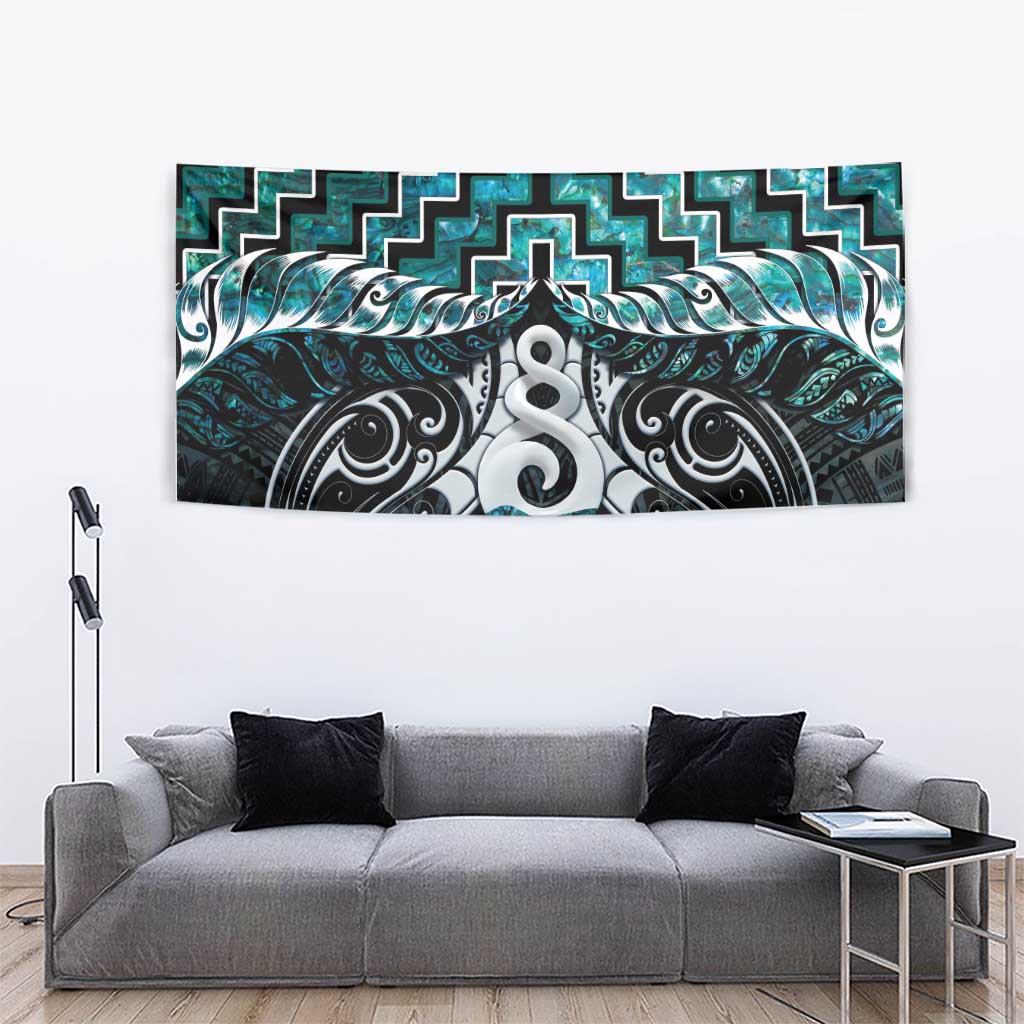 New Zealand Maori Tapestry Poutama Pikorua Turquoise Paua Shell
