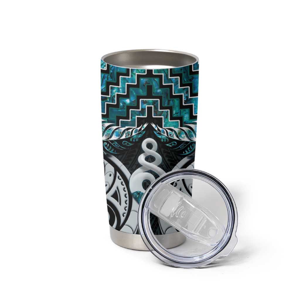 New Zealand Maori Tumbler Cup Poutama Pikorua Turquoise Paua Shell LT05 - Polynesian Pride
