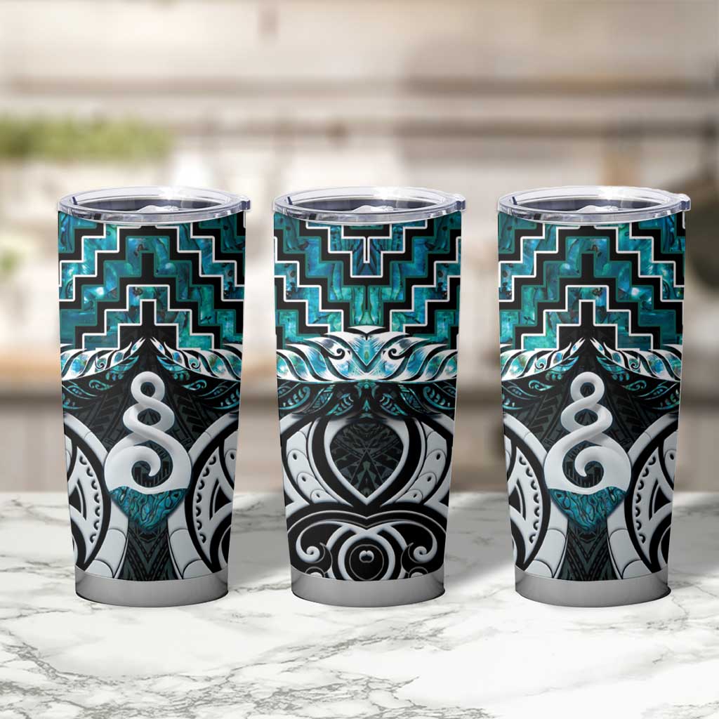New Zealand Maori Tumbler Cup Poutama Pikorua Turquoise Paua Shell LT05 - Polynesian Pride