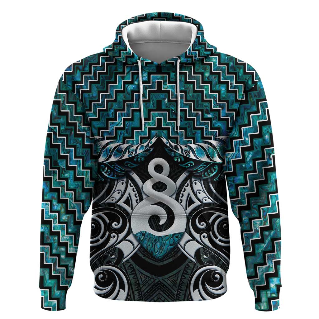 New Zealand Maori Zip Hoodie Poutama Pikorua Turquoise Paua Shell LT05 Pullover Hoodie Turquoise - Polynesian Pride