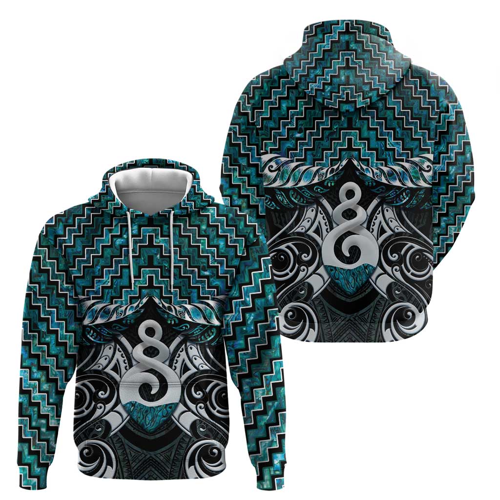 New Zealand Maori Zip Hoodie Poutama Pikorua Turquoise Paua Shell LT05 - Polynesian Pride