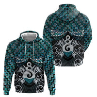 New Zealand Maori Zip Hoodie Poutama Pikorua Turquoise Paua Shell LT05 - Polynesian Pride