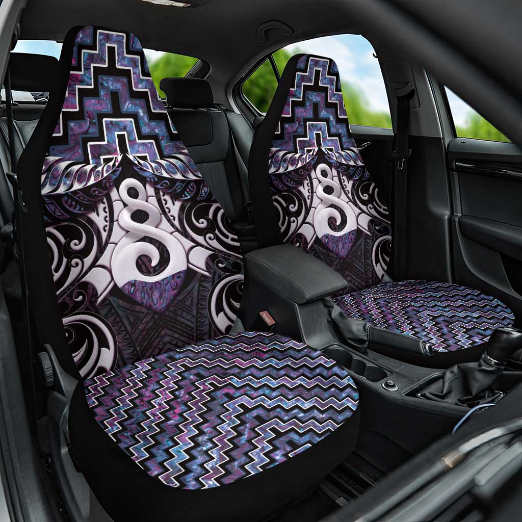 New Zealand Maori Car Seat Cover Poutama Pikorua Purple Paua Shell