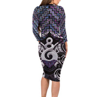 New Zealand Maori Family Matching Long Sleeve Bodycon Dress and Hawaiian Shirt Poutama Pikorua Purple Paua Shell LT05 - Polynesian Pride