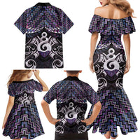 New Zealand Maori Family Matching Mermaid Dress and Hawaiian Shirt Poutama Pikorua Purple Paua Shell LT05 - Polynesian Pride