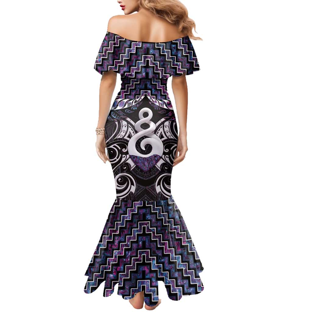 New Zealand Maori Family Matching Mermaid Dress and Hawaiian Shirt Poutama Pikorua Purple Paua Shell LT05 - Polynesian Pride