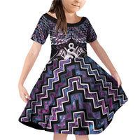 New Zealand Maori Family Matching Off Shoulder Short Dress and Hawaiian Shirt Poutama Pikorua Purple Paua Shell LT05 Daughter's Dress Purple - Polynesian Pride
