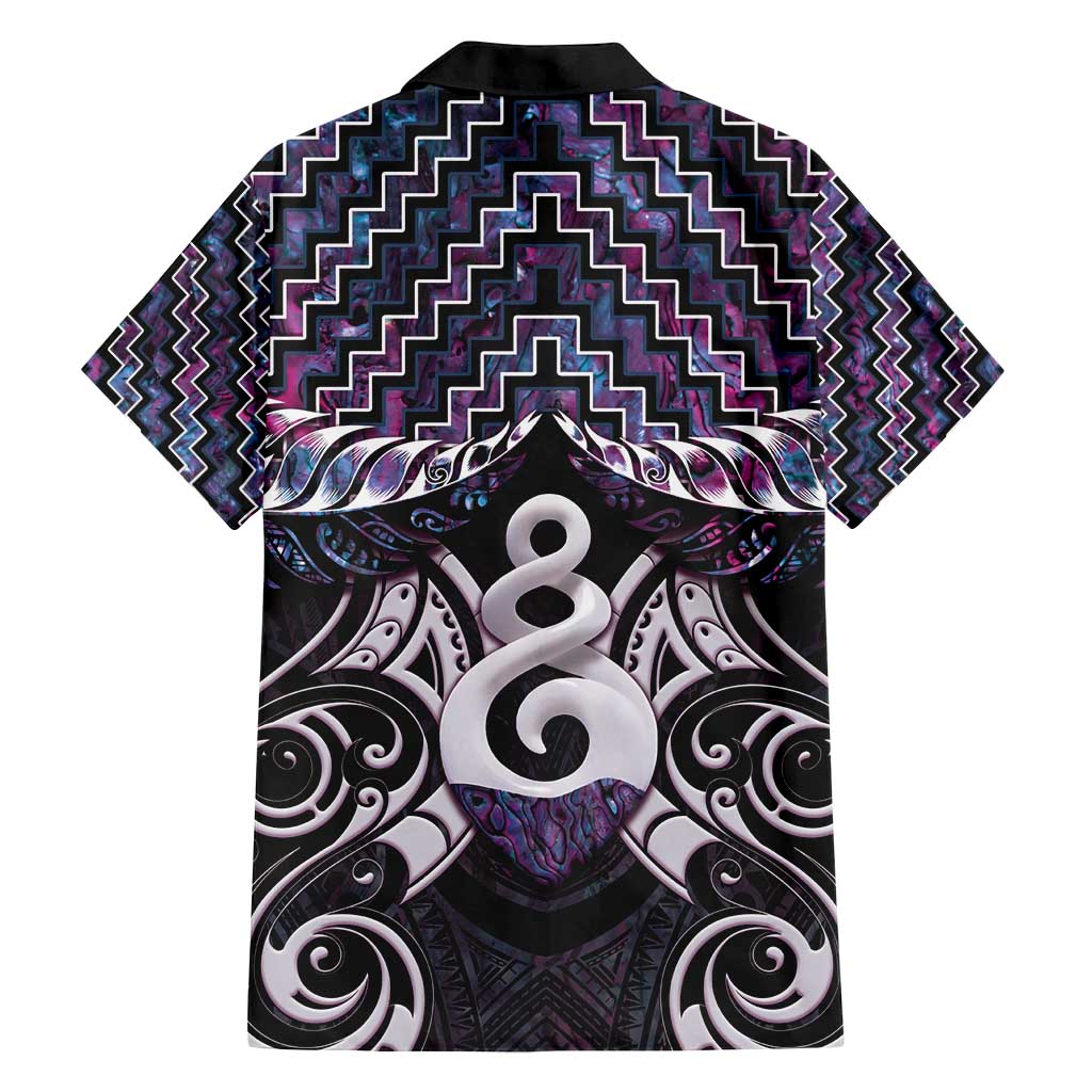New Zealand Maori Family Matching Off Shoulder Short Dress and Hawaiian Shirt Poutama Pikorua Purple Paua Shell LT05 - Polynesian Pride