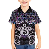 New Zealand Maori Family Matching Short Sleeve Bodycon Dress and Hawaiian Shirt Poutama Pikorua Purple Paua Shell LT05 Son's Shirt Purple - Polynesian Pride
