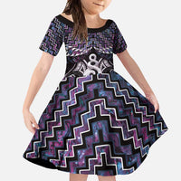 New Zealand Maori Family Matching Summer Maxi Dress and Hawaiian Shirt Poutama Pikorua Purple Paua Shell LT05 Daughter's Dress Purple - Polynesian Pride