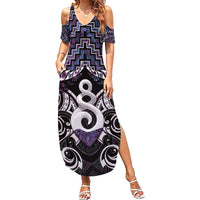 New Zealand Maori Family Matching Summer Maxi Dress and Hawaiian Shirt Poutama Pikorua Purple Paua Shell LT05 Mom's Dress Purple - Polynesian Pride