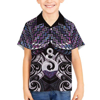 New Zealand Maori Family Matching Summer Maxi Dress and Hawaiian Shirt Poutama Pikorua Purple Paua Shell LT05 Son's Shirt Purple - Polynesian Pride