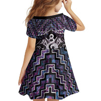 New Zealand Maori Family Matching Tank Maxi Dress and Hawaiian Shirt Poutama Pikorua Purple Paua Shell LT05 - Polynesian Pride
