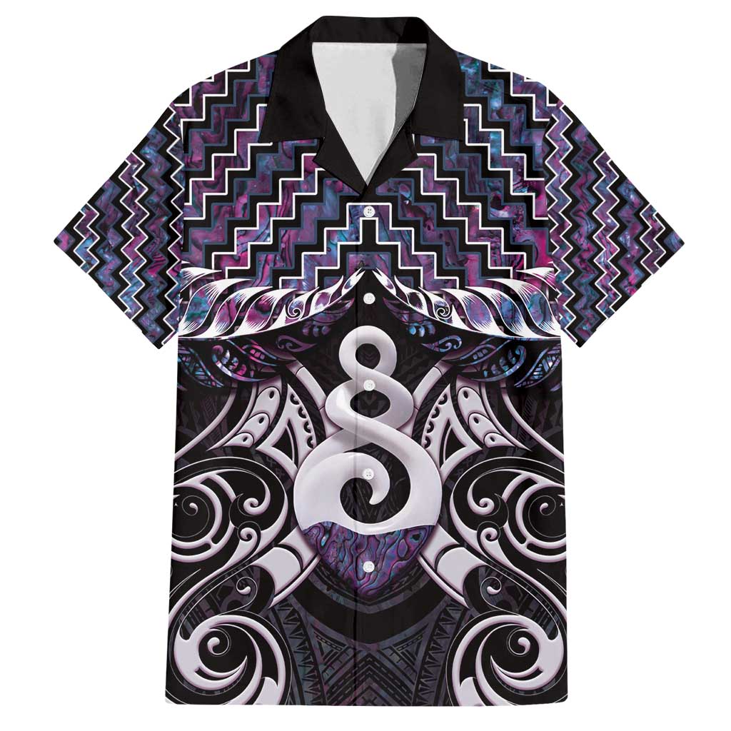 New Zealand Maori Family Matching Tank Maxi Dress and Hawaiian Shirt Poutama Pikorua Purple Paua Shell LT05 Dad's Shirt - Short Sleeve Purple - Polynesian Pride