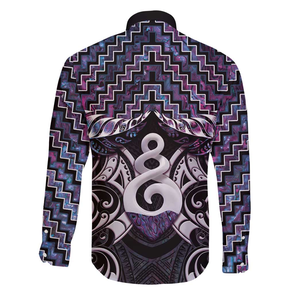 New Zealand Maori Family Matching Tank Maxi Dress and Hawaiian Shirt Poutama Pikorua Purple Paua Shell LT05 - Polynesian Pride
