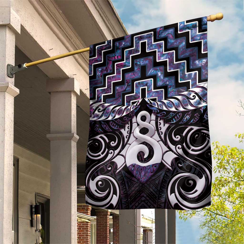 New Zealand Maori Garden Flag Poutama Pikorua Purple Paua Shell