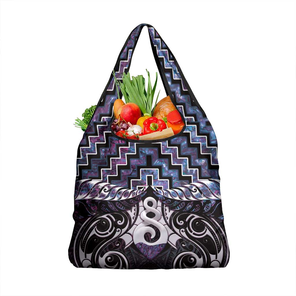 New Zealand Maori Grocery Bag Poutama Pikorua Purple Paua Shell