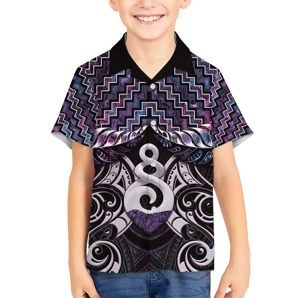 New Zealand Maori Kid Hawaiian Shirt Poutama Pikorua Purple Paua Shell LT05 Kid Purple - Polynesian Pride