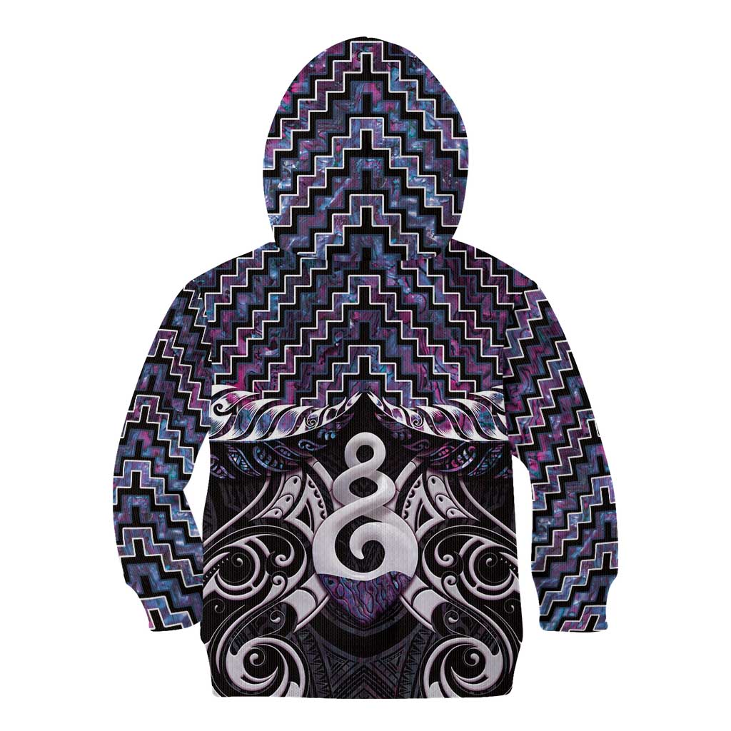 New Zealand Maori Kid Hoodie Poutama Pikorua Purple Paua Shell