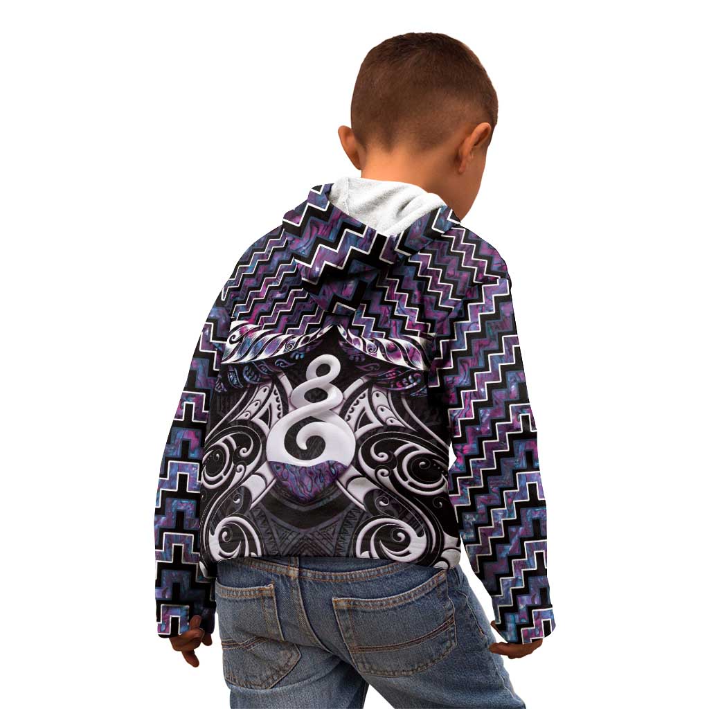 New Zealand Maori Kid Hoodie Poutama Pikorua Purple Paua Shell