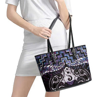 New Zealand Maori Leather Tote Bag Poutama Pikorua Purple Paua Shell LT05 - Polynesian Pride