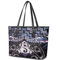New Zealand Maori Leather Tote Bag Poutama Pikorua Purple Paua Shell LT05 - Polynesian Pride