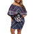 New Zealand Maori Off Shoulder Short Dress Poutama Pikorua Purple Paua Shell