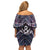 New Zealand Maori Off Shoulder Short Dress Poutama Pikorua Purple Paua Shell