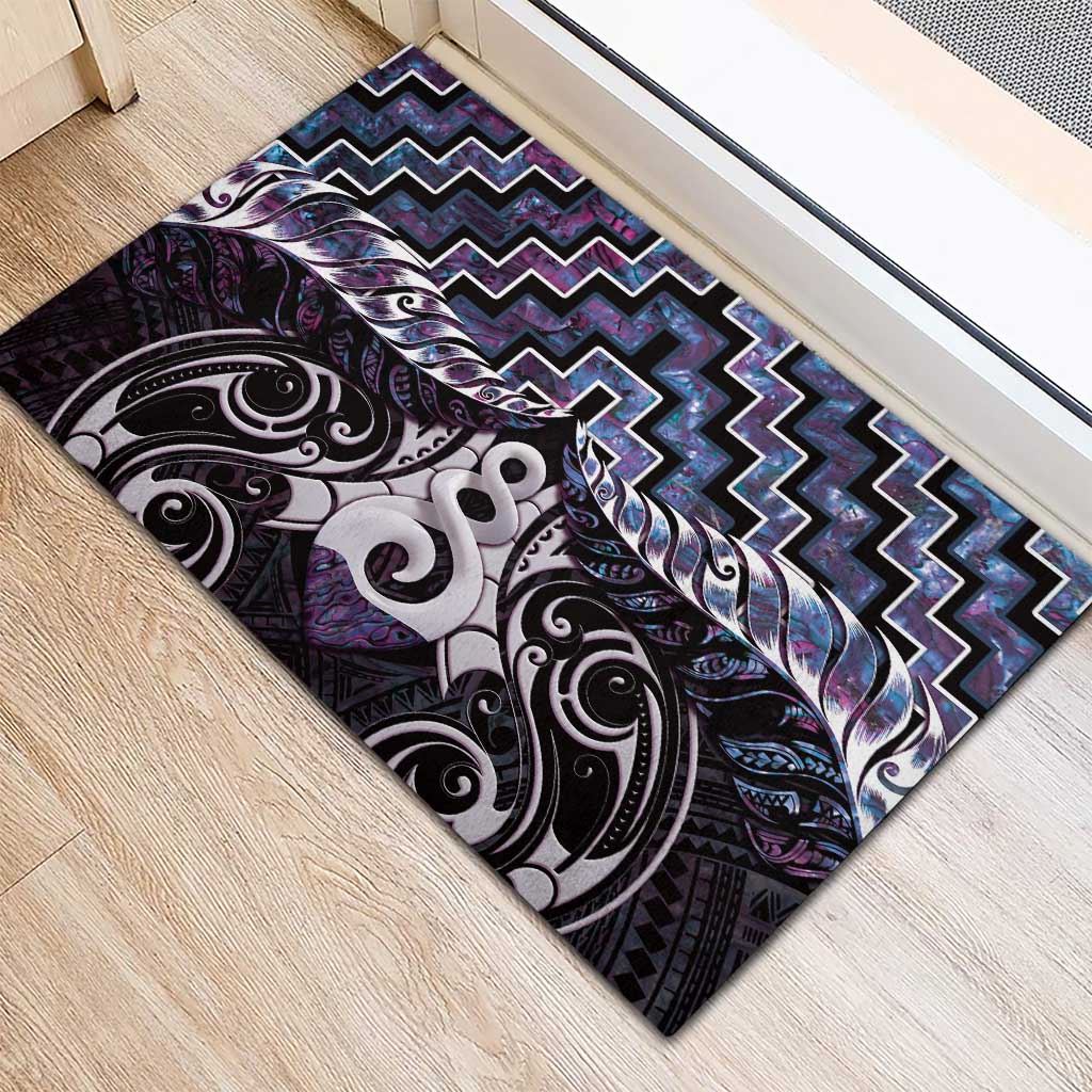 New Zealand Maori Rubber Doormat Poutama Pikorua Purple Paua Shell LT05 - Polynesian Pride