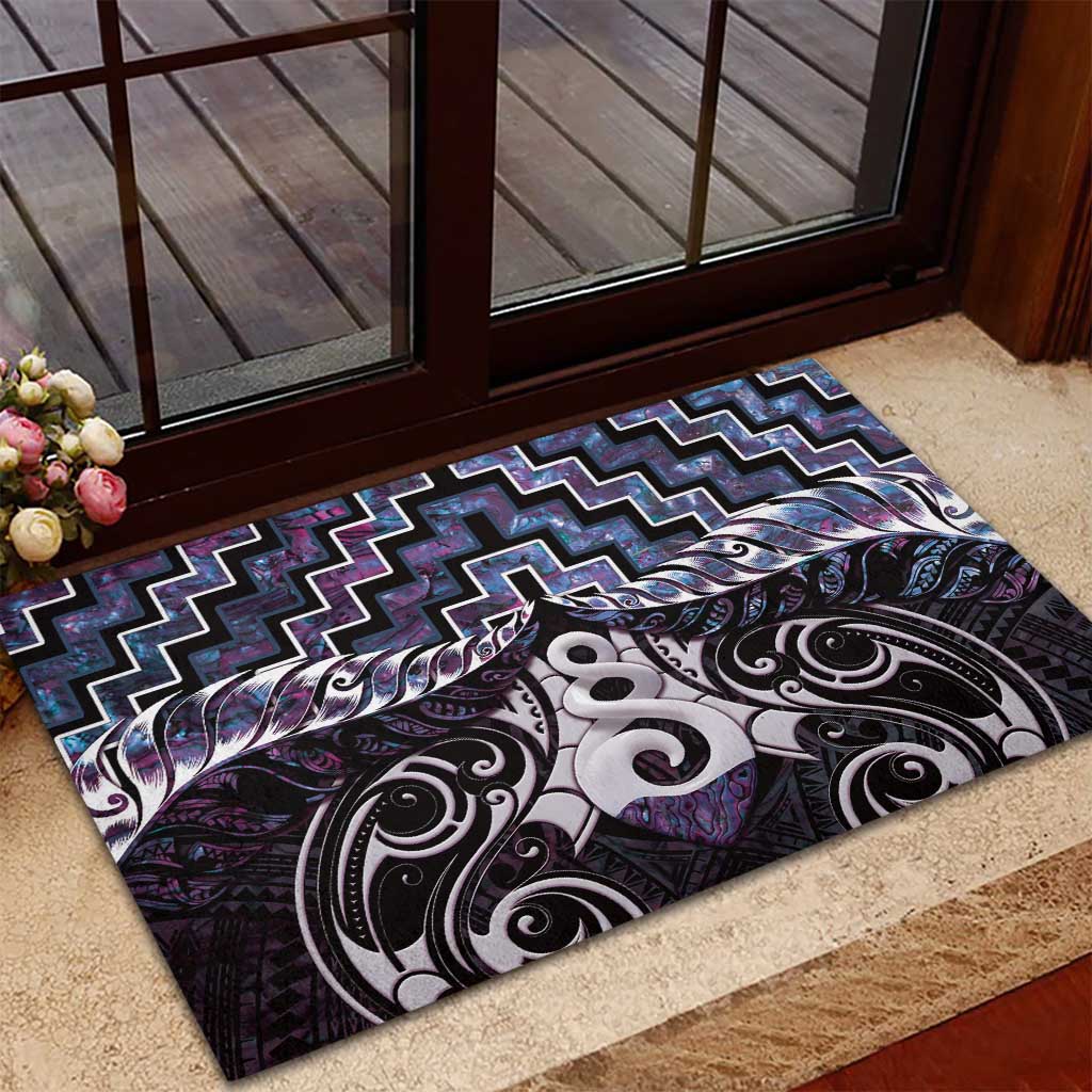 New Zealand Maori Rubber Doormat Poutama Pikorua Purple Paua Shell LT05 - Polynesian Pride