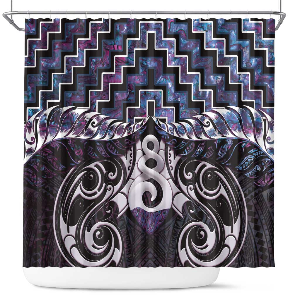 New Zealand Maori Shower Curtain Poutama Pikorua Purple Paua Shell